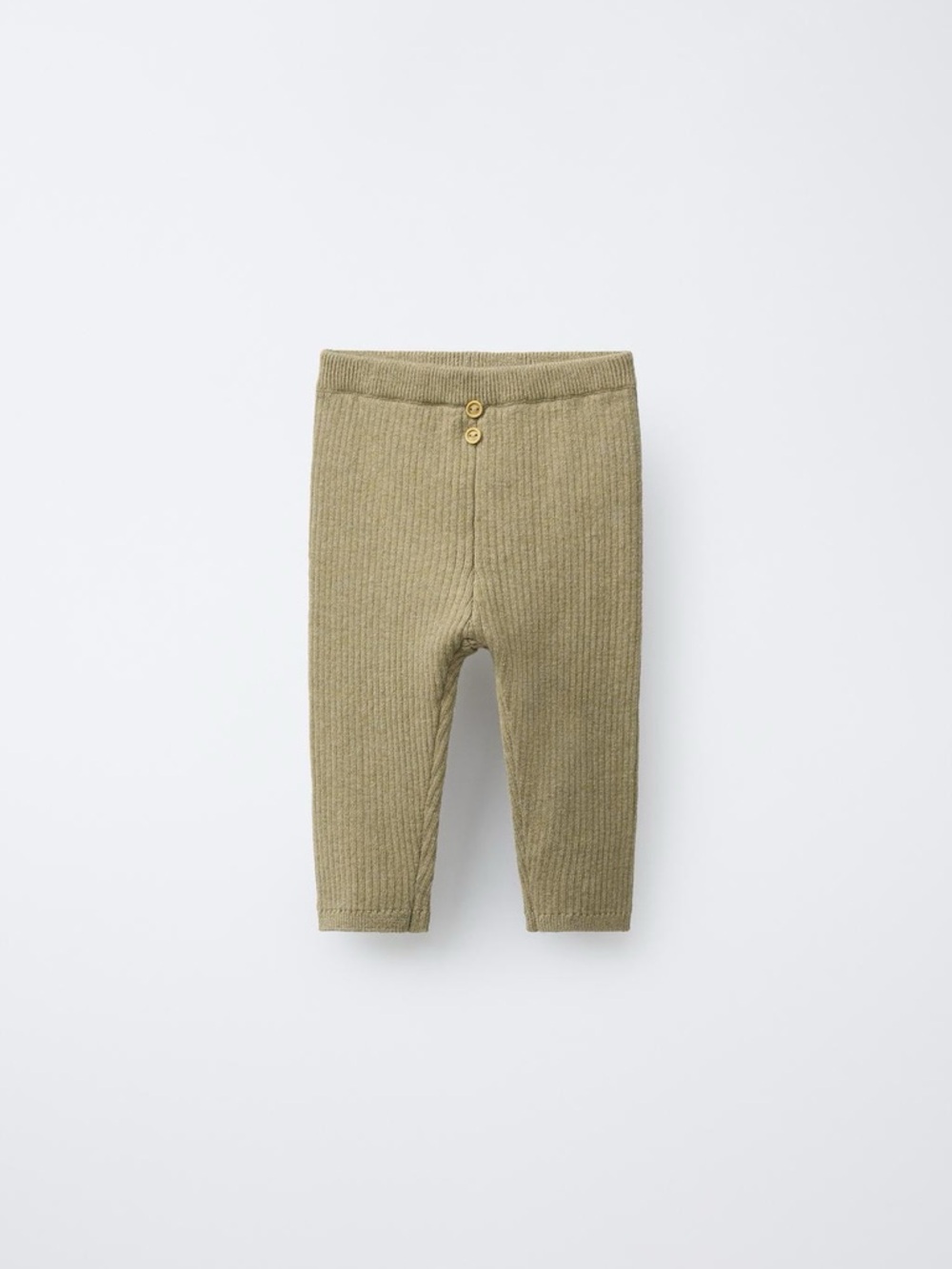 ZARA Ribbed Knit Button Leggings - Greenish